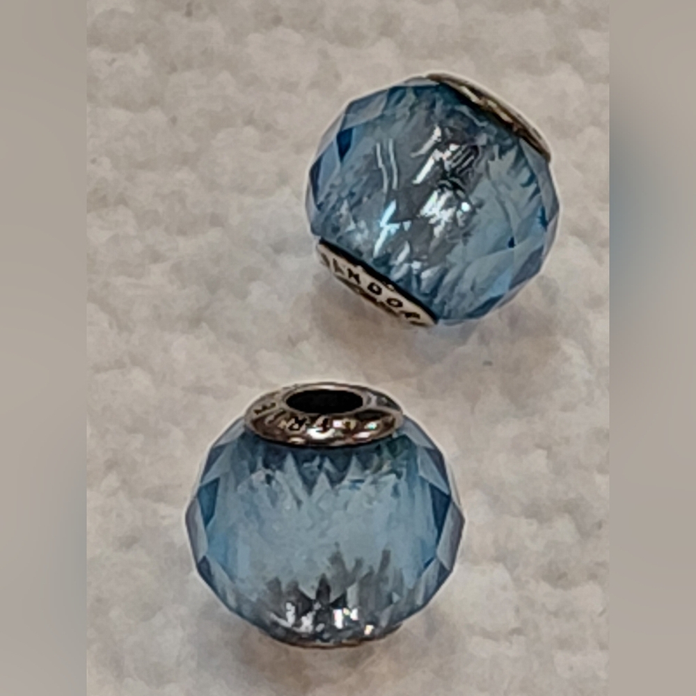 TWO Pandora Geometric Facets Sky Blue Crystal Charms